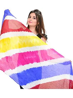 Multi-Colored Tie-Dye Rainbow Dupatta from Jodhpur with Hanging Beads