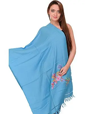 Stole from Kashmir with Aari Hand-Embroidered Flowers