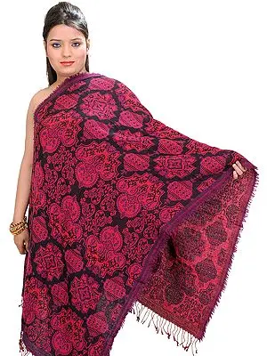 Black and Pink Woven Jamawar Reversible Stole
