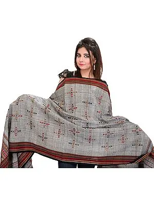 Gray Handloom Shawl from Kutch with Mirrors