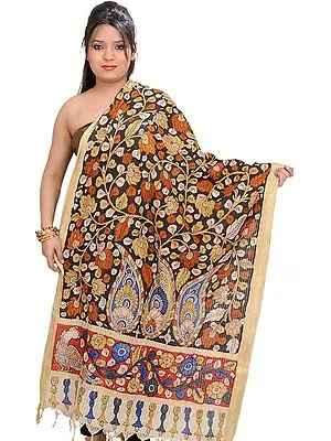 Multi-Color Kalamkari Painted Dupatta from Andhra Pradesh