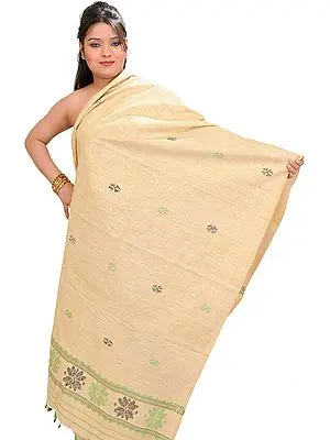 Summer-Melon Eri Dupatta from Assam With Woven Bootis