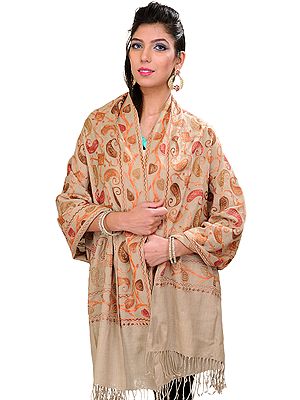 Stole from Amritsar with Aari Embroidered Paisleys All-Over