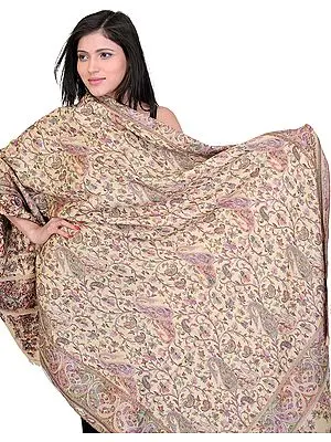 Biscotti-Color Kani Jamawar Shawl with Woven Paisleys