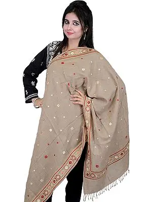 Nomad-Colored Stole from Amritsar with Embroidered Border and Mirrors
