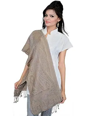 Gray Reversible Jamawar Scarf with Woven Paisleys