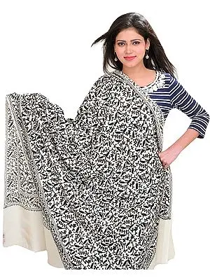 Shawl from Amritsar with Aari-Embroidered Paisleys All-Over