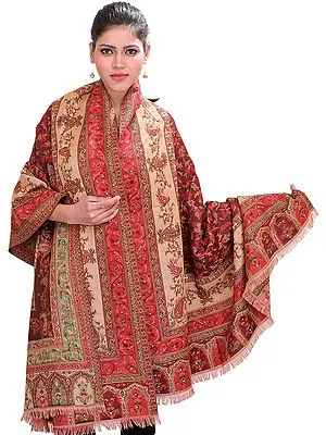 Oxblood-Red Reversible Jamawar Shawl with Crystals