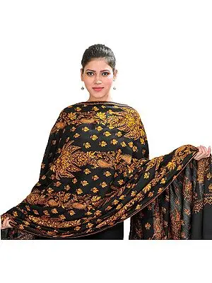 Kashmiri Tusha Shawl with Sozni Hand-Embroidered Maple Leaves