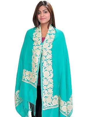 Plain Stole From Amritsar with Aari Embroidery on Border