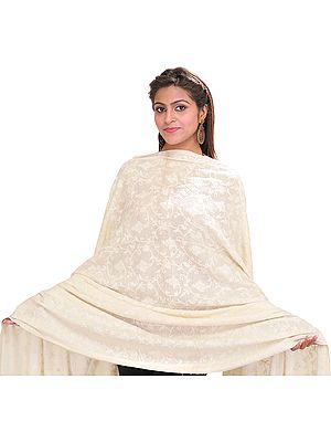 Ivory Kashmiri Shawl with Aari Hand-Embroidered Paisleys