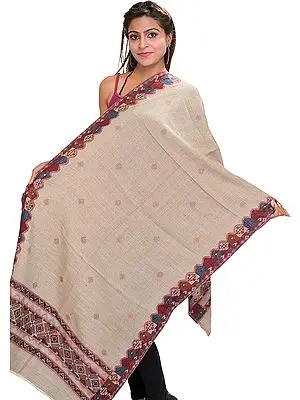Simply-Taupe Stole From Amritsar with Woven Kullu Palla