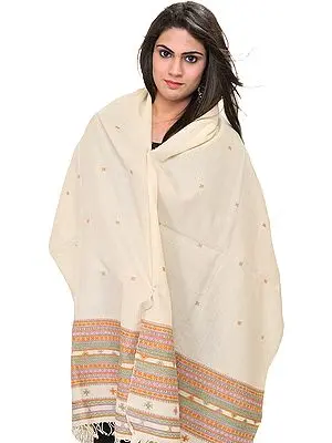 Vanilla-Ice Stole from Kutch with Thread Weave on Border