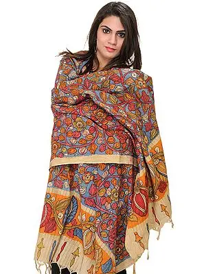 Multi-Color Kalamkari Painted Dupatta from Andhra Pradesh