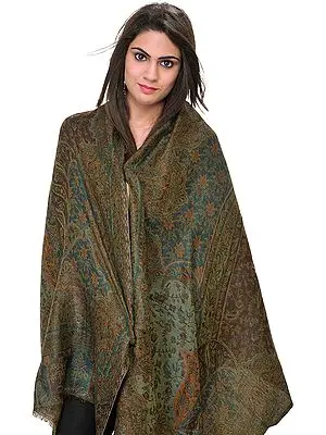Dark-Green Reversible Pashmina Jamawar Stole