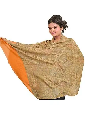 Cashmere Kani Reversible Stole with Woven Paisleys and Plain Border