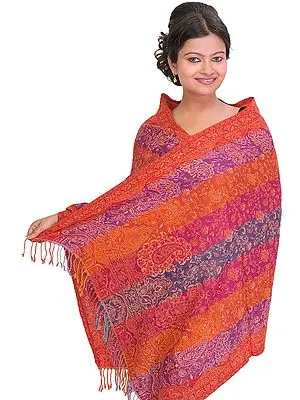 Multi-Color Jamawar Reversible Stole with Woven Flowers