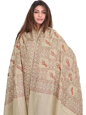 Castle-Wall Kashmiri Tusha Shawl with Sozni Embroidery by Hand