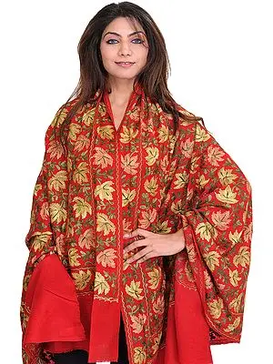 Shawl from Amritsar with Aari Embroidered Maple Leaves All-Over