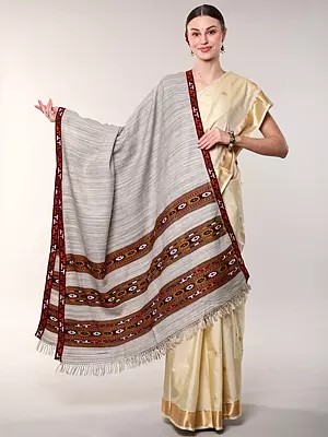 Shawl from Kullu with Woven Stripes and Kinnauri Border