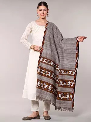 Shawl from Kullu with Woven Stripes and Kinnauri Border