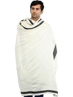 Men's Plain Shawl from Kutch with Thread Weave on Border