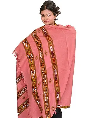Dusty-Rose Shawl from Kullu with Kinnauri Woven Border