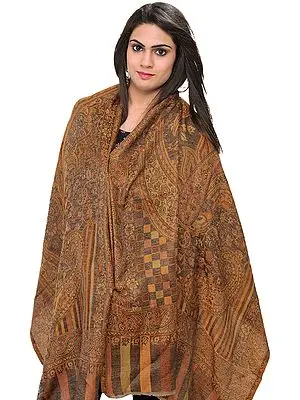 Honey-Yellow Cashmere Jamawar Reversible Stole with Woven Paisleys