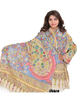 Niagara-Blue Kalamkari Painted Dupatta from Andhra Pradesh