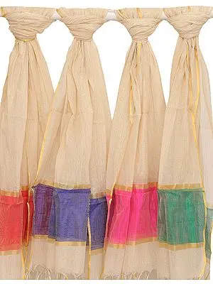 Lot of Four Ivory Dupattas with Golden Thread Weave