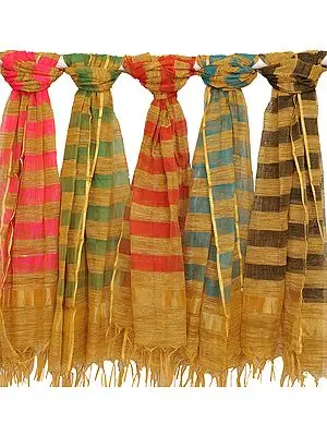 Lot of Five Striped Dupattas from Banaras