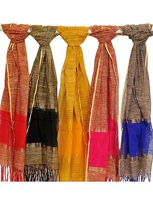 Lot of Five Dupattas from Banaras with Solid Border