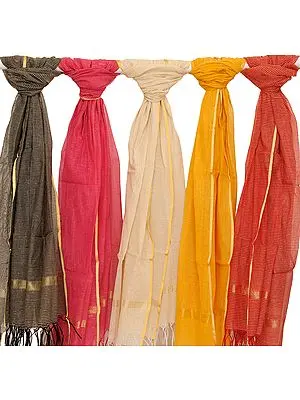 Lot of Five Dupattas with Zari Thread Weave