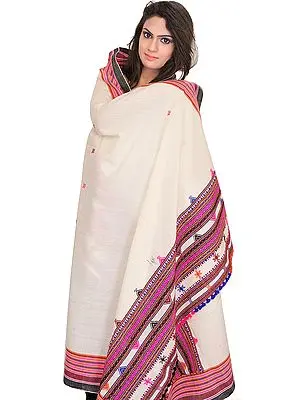 Ivory Shawl from Kutch with Thread Weave on Border