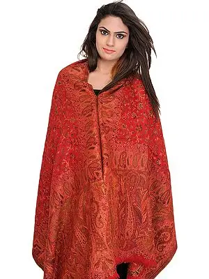 Cardinal-Red Kani Stole with Woven Paisleys