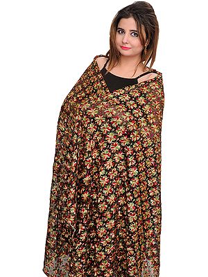 Dupatta from Punjab with Phulkari Embroidered Flowers All-Over