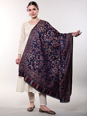 Reversible Jamawar Shawl from Amritsar with Woven Flowers
