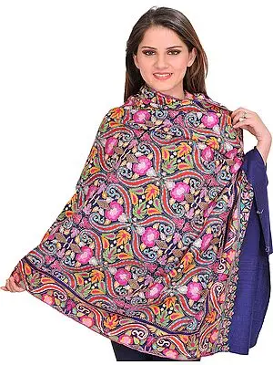 Superfine Kashmiri Pashmina Shawl with Gulabdar Hand-Embroidery All-Over