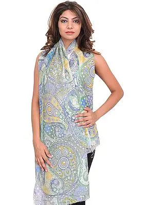 Zephyr-Green Digital-Printed Stole with Large Paisleys