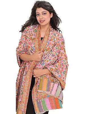 Multicolor Cashmere Kani Shawl with Woven Flowers and Paisleys