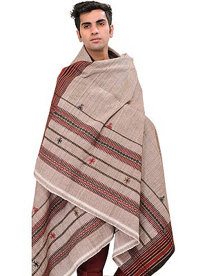Violet-Ice Men's Shawl from Kutch with Thread Weave on Border