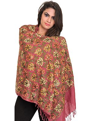 Stole from Amritsar with Aari Embroidered Chinar Leaves and Sequin