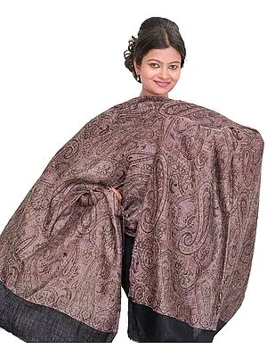 Cashmere Kani Reversible Stole with Woven Paisleys and Solid Border