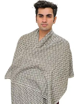 Gray Cashmere Men's Scarf from Nepal with Woven Checks All-Over