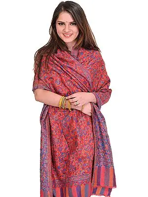 Carnberry-Red Kani Stole with Woven Paisleys All-Over
