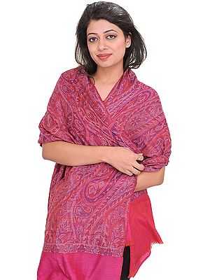 Kani Reversible Stole with Woven Paisleys and Solid Border