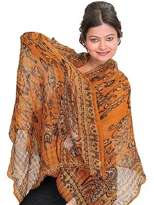 Amber-Brown Reversible Stole with Digital-Printed Paisleys