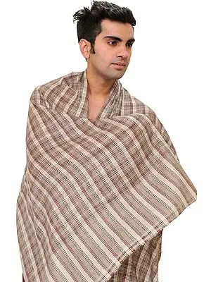 Steeple-Gray Cashmere Men's Scarf from Nepal with Checks Weave