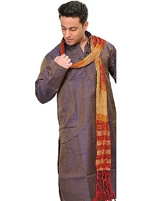Beige and Maroon Bandhani Tie-Dye Wedding Scarf for Men