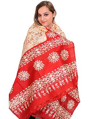 Batik Dyed Shawl with Printed Flowers